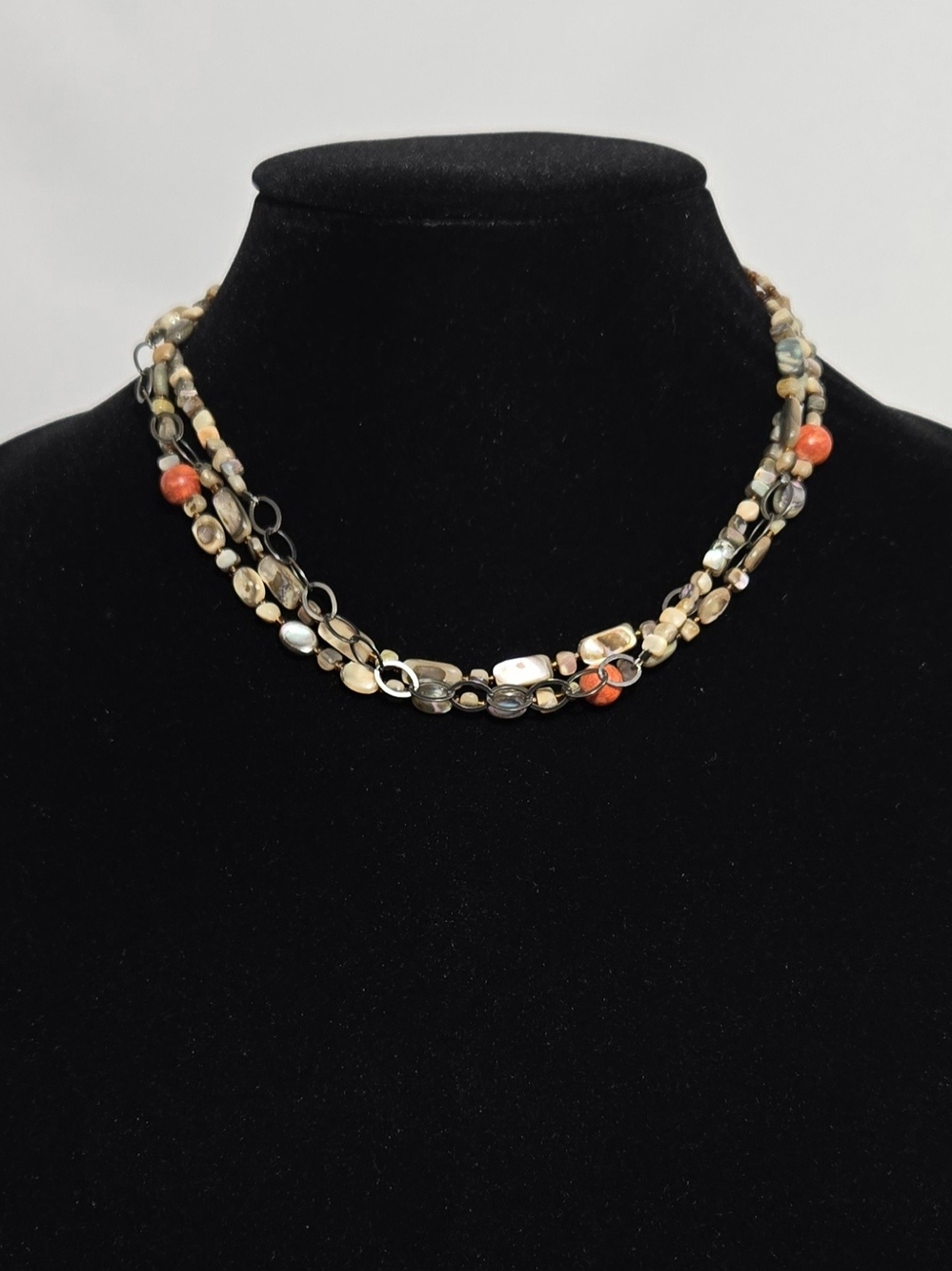 Silpada Coral, Brown and Cream Multi-Strand Beaded Necklace #1064